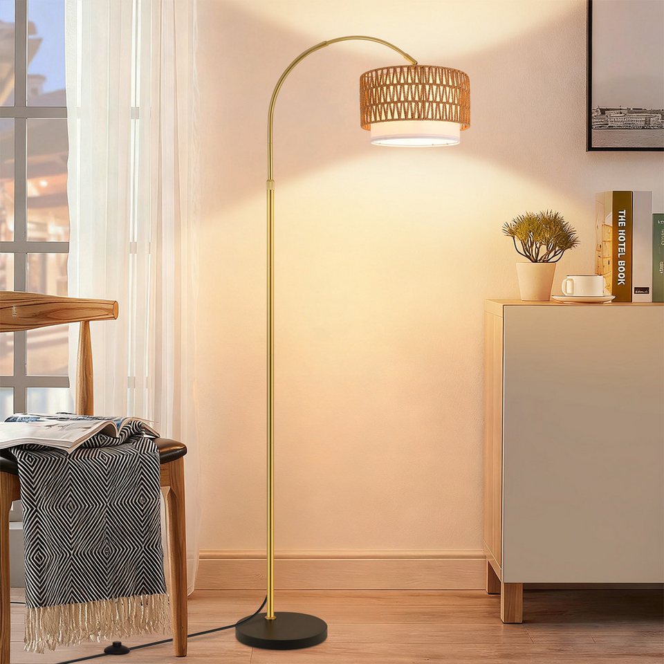 Japandi Bogenlampe aus Rattan